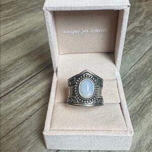 Sterling Silver Filigree White Opal Ring | Vintage Statement Ring Size 9